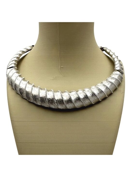 Monet Jewelry - Monet Statement Runway Collar Choker Silver Tone Necklace Twisted Necklace Vtg